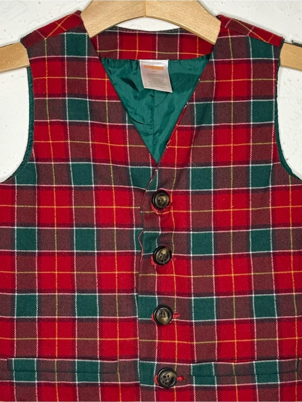 Gymboree Toddler 4T Dress Vest Christmas Holiday Red Green Plaid Lined Buttons